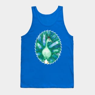 Green and Blue Swirls Watercolor Peacock Animal Portrait (Apparel & Decor) Tank Top